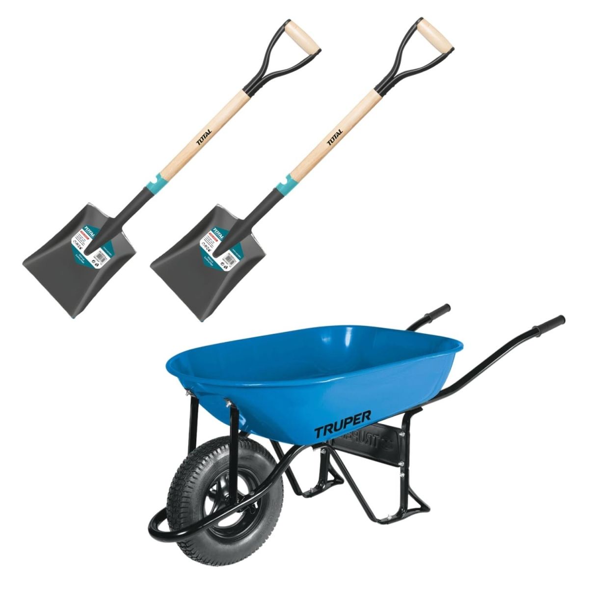 TOTAL - Carretilla 5.5 Truper + 2 Palas Cuadrada Total