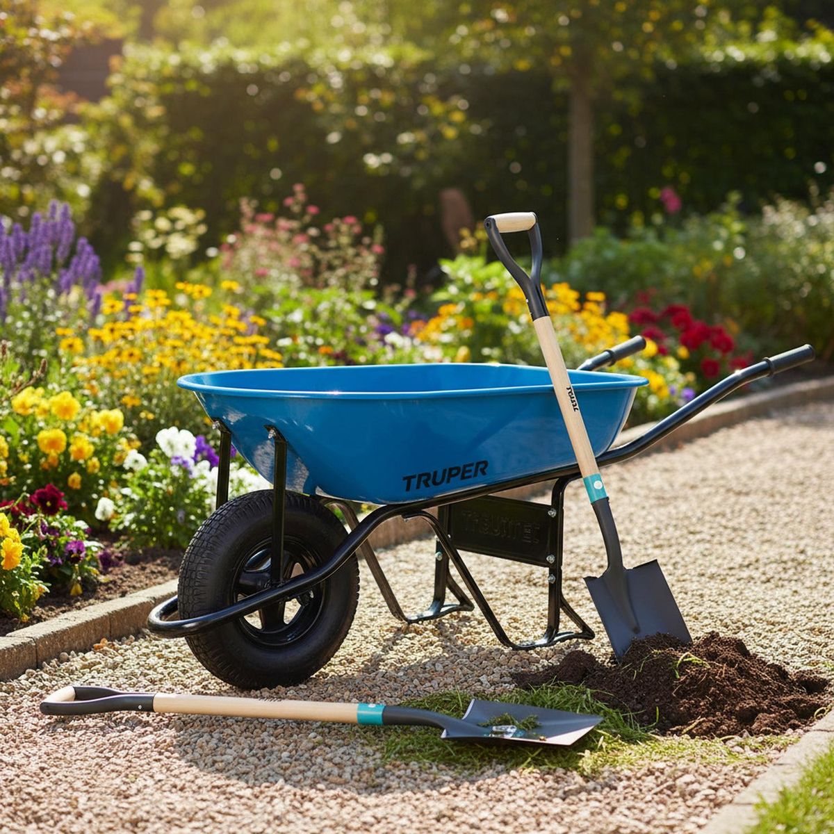 TOTAL - Carretilla 5.5 Truper + 2 Palas Cuadrada Total