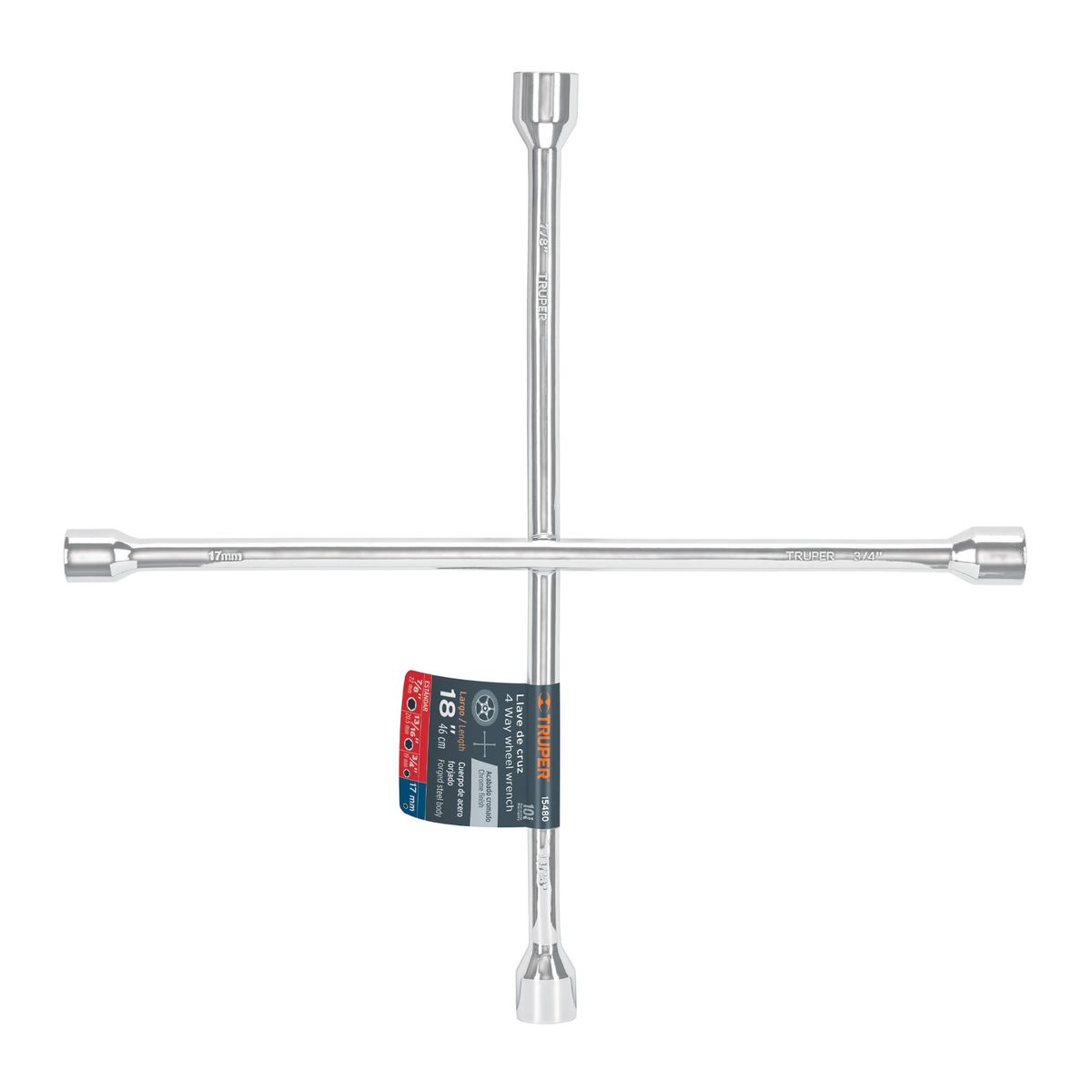 TRUPER - LLAVE DE CRUZ 18" PULIDA Y CROMADA, TRUPER 15480 - PAQUETE DE 6 UND