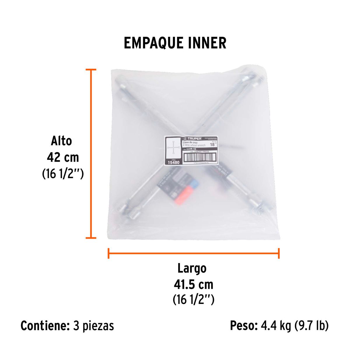 TRUPER - LLAVE DE CRUZ 18" PULIDA Y CROMADA, TRUPER 15480 - PAQUETE DE 6 UND