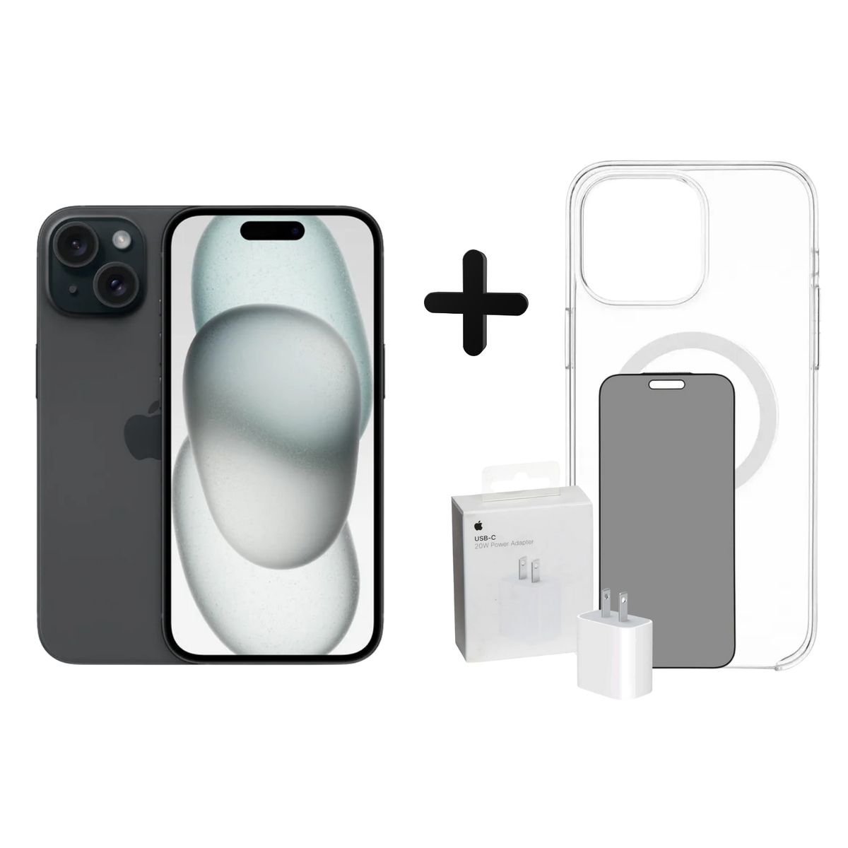 APPLE - IPHONE 15 128GB - BLACK + CUBO + CASE + MICA