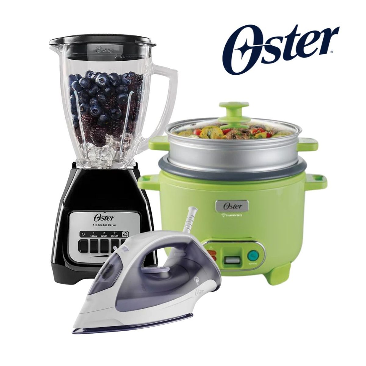 OSTER - Combo Oster Licuadora + Olla Arrocera 1.8 LT+ Plancha a Vapor