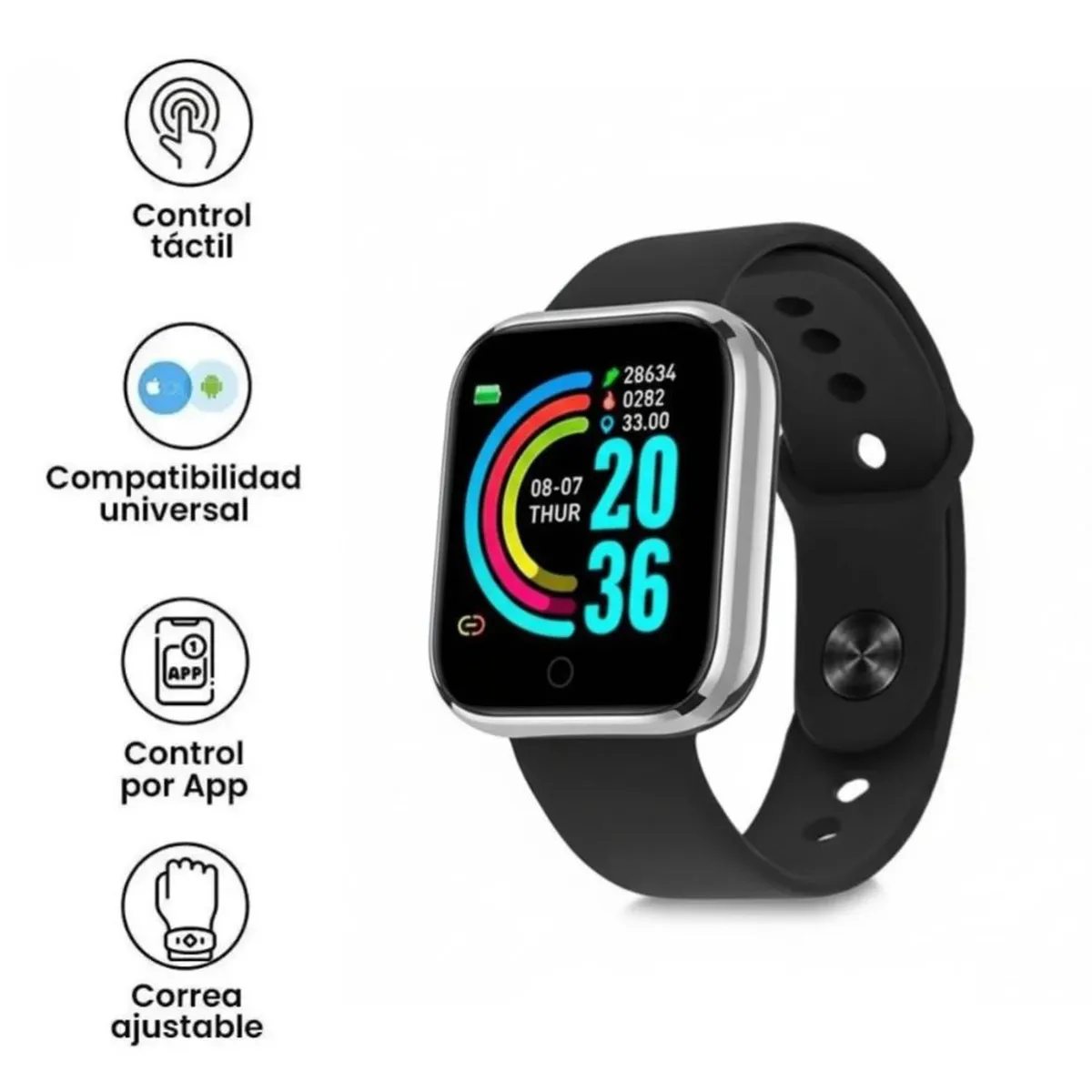 GENERICO - Smartwatch Bluetooth D20 Multifuncional Reloj Con Correa Deportiva - Plateado