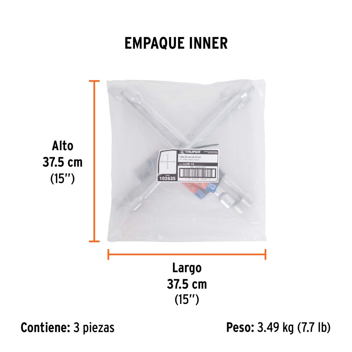 TRUPER - LLAVE DE CRUZ 14" PULIDA Y CROMADA, TRUPER 102635 - PAQUETE DE 9 UND