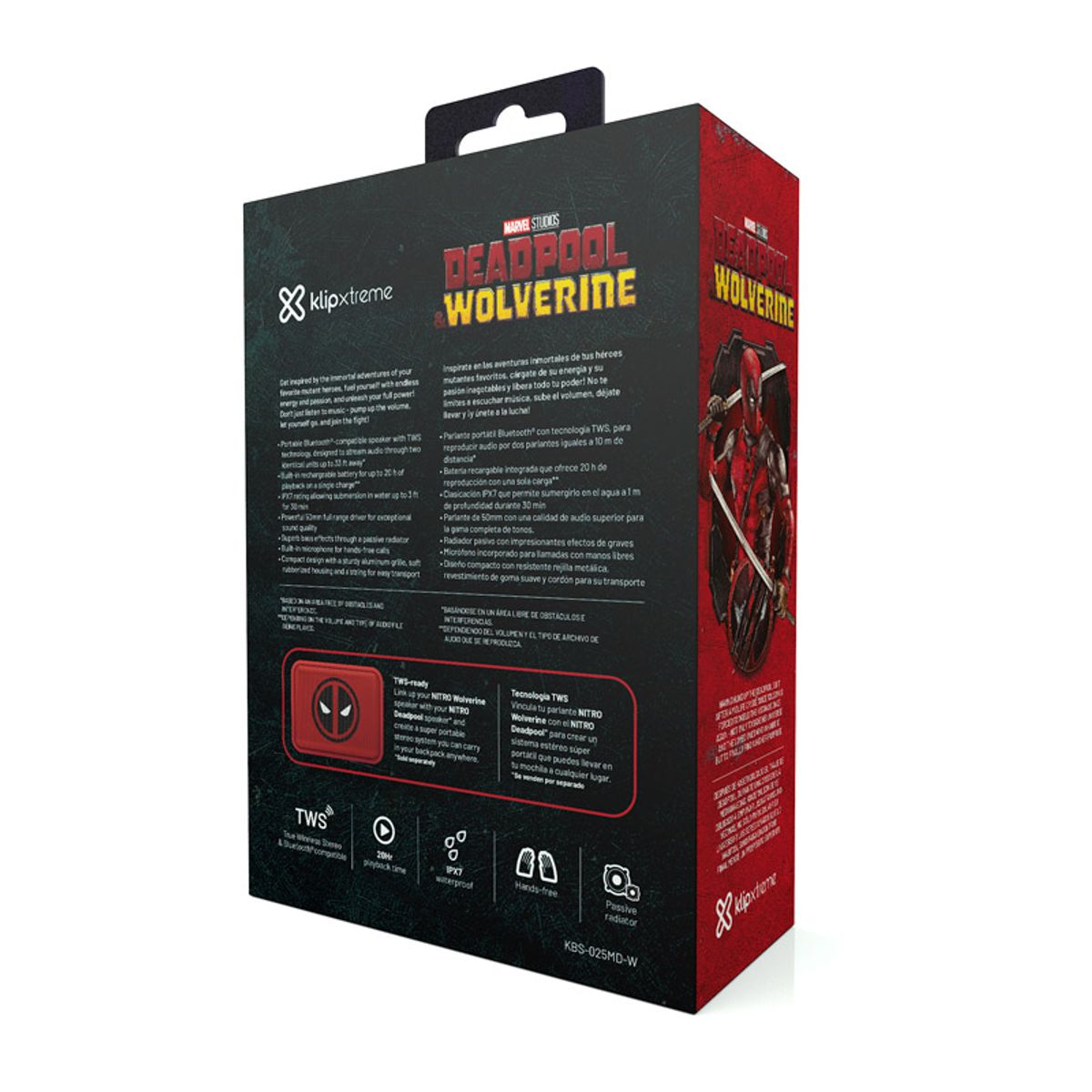 KLIPXTREME - PARLANTE BLUETOOTH PORTATIL KLIPXTREME CON DISEÑO DEADPOOL - ROJO