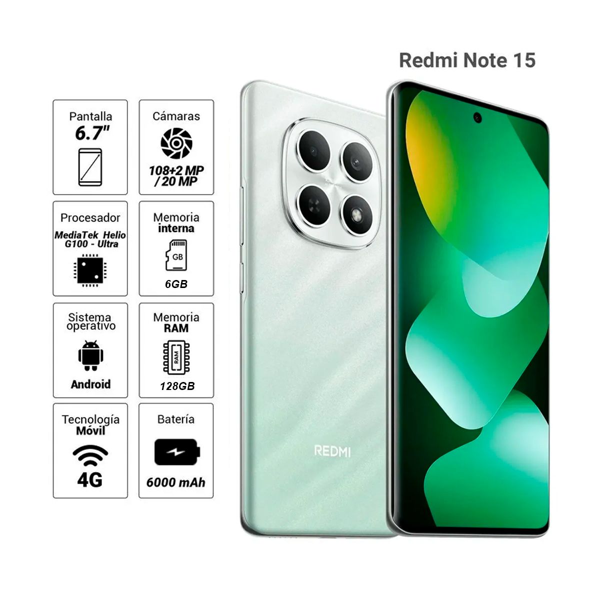 XIAOMI - celular Redmi note 15 4G 6GB 128GB Verde Bosque