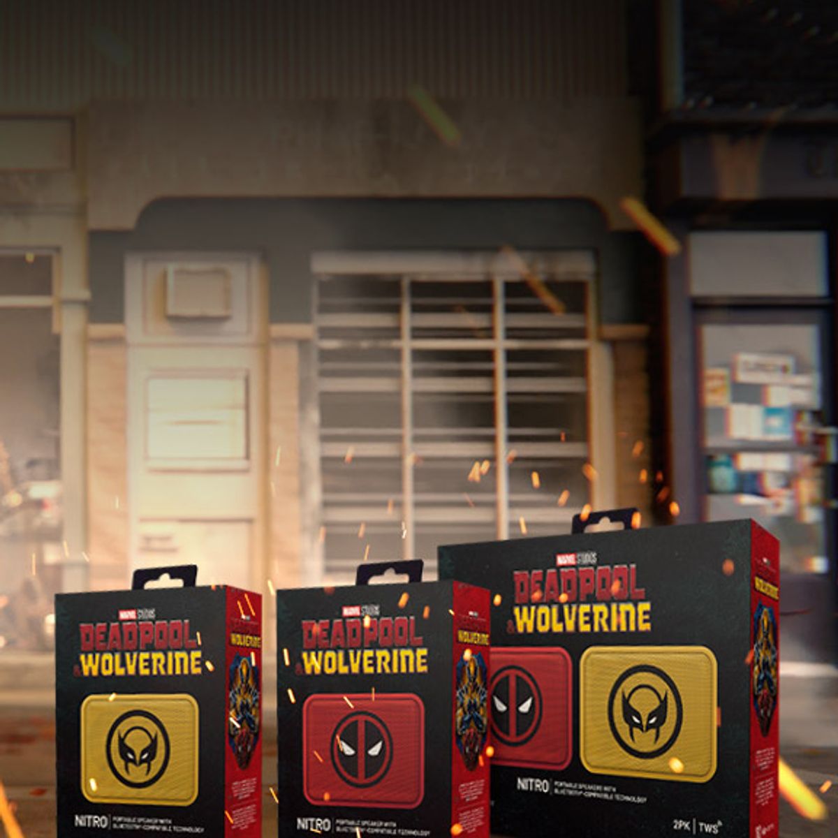 KLIPXTREME - PARLANTES BLUETOOTH PORTATIL KLIPXTREME CON DISEÑO DEADPOOL Y WOLVERINE 2 PACK