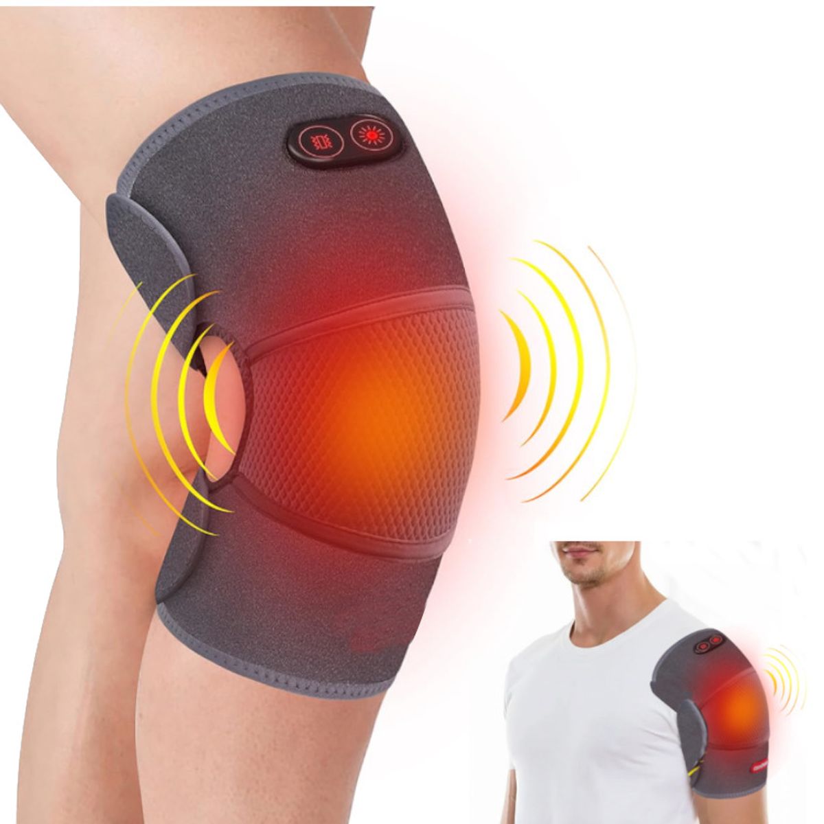 GENERICO - 2en1 Rodillera + Masaje x Vibracion 3 Niveles Termica Terapia Unisex Electrica Masajeadora Artritis