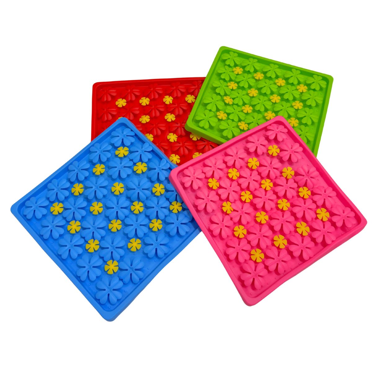 GENERICO - PLATO PARA MASCOTA LICK MAT - FLORES RECTANGULAR GRANDE ROJO