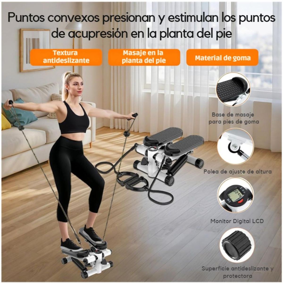 GENERICO - Máquina de Ejercicios Multifuncional Portátil Caminadora Escaladora Stepper Con Ligas