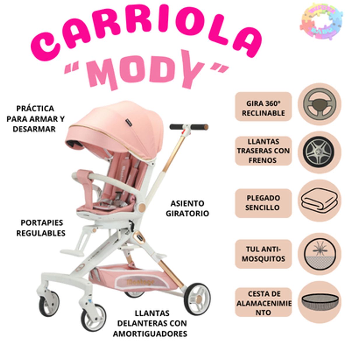 VOYAGE - COCHE CARRIOLA PARA BEBE MODELO YET - ROSADO