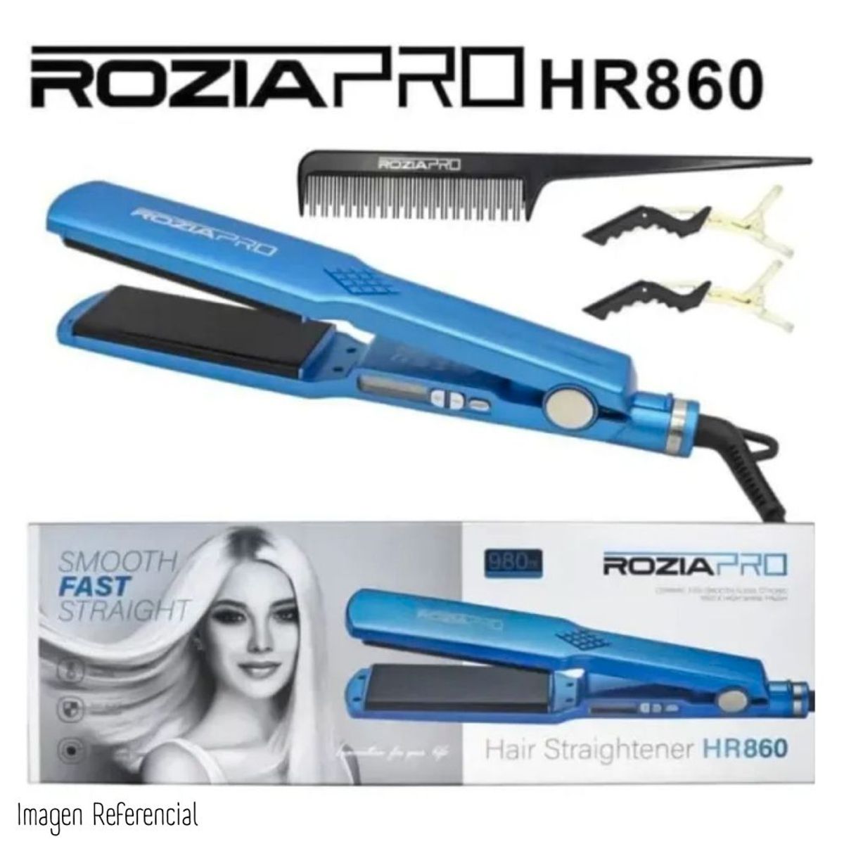 GENERICO - Plancha Alisadora de Cabello Rozia HR-860 AZUL