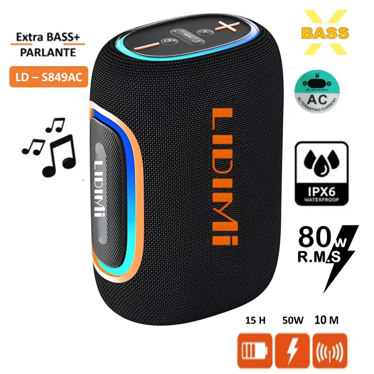 LIDIMI - Parlante LIDIMI 80W Bluetooth LD-S849AC USB Corriente 220V