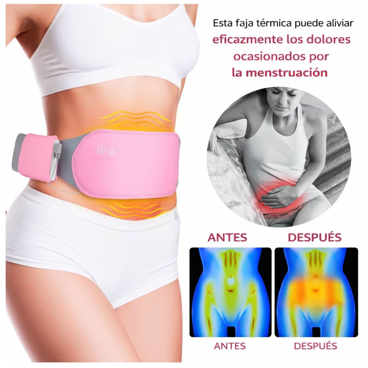 VICTORIA - Cinturón Térmico Abdominal para Alivio del Dolor Menstrual con Power Bank