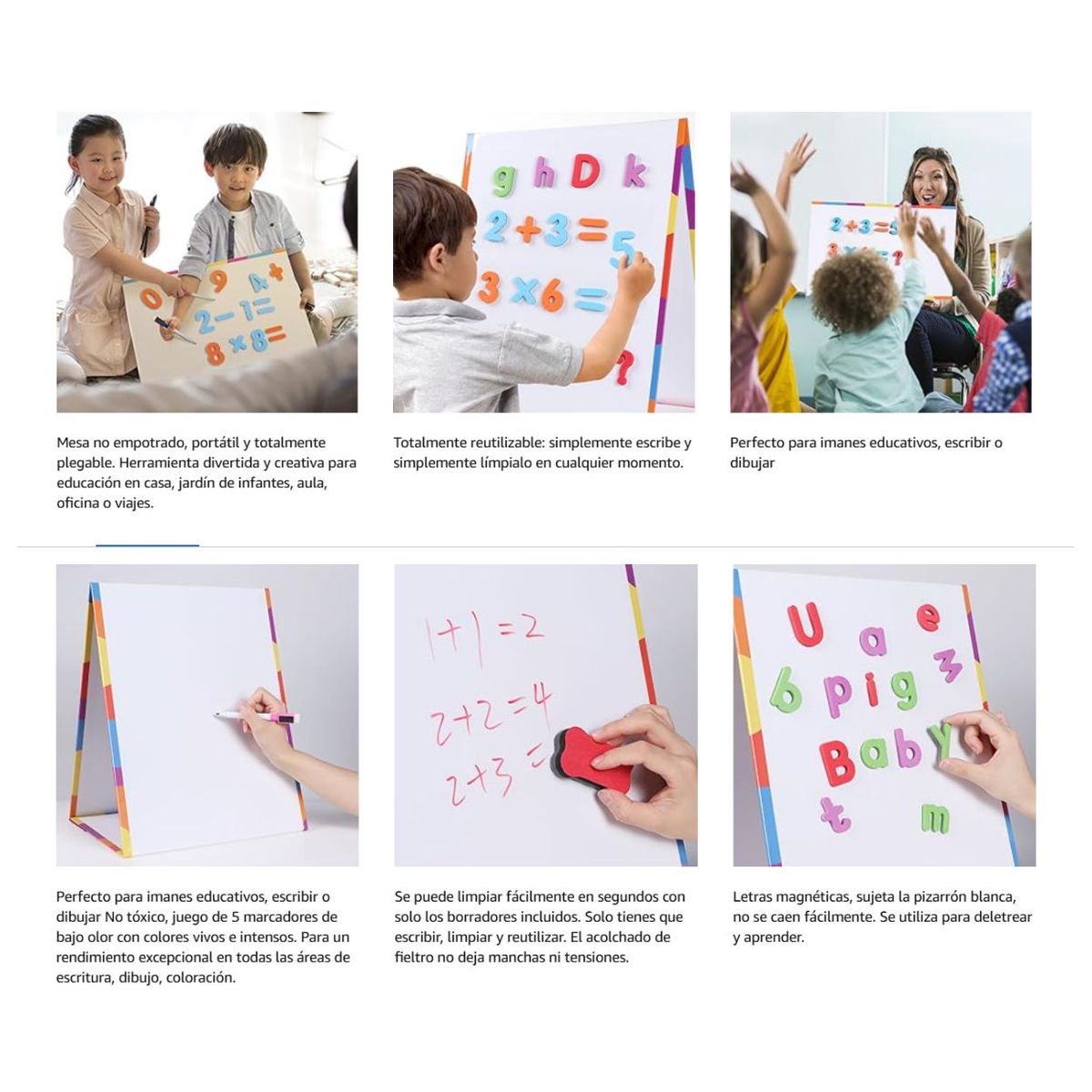 Kit Didáctico Infantil Pizarra Magnética Blanca Plegable Doble Cara con Letras y Números 259pcs, marca GENERICO - Foto 2