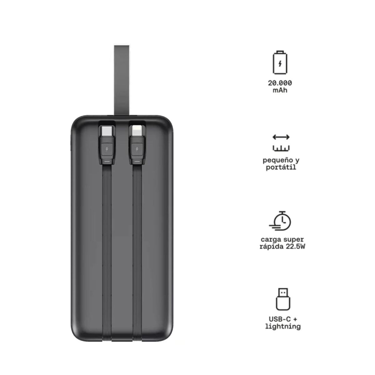 KUZLER - Power Bank 30000mAh Kuzler Cargador Portátil Súper Rápido 22W con Cables Integrados