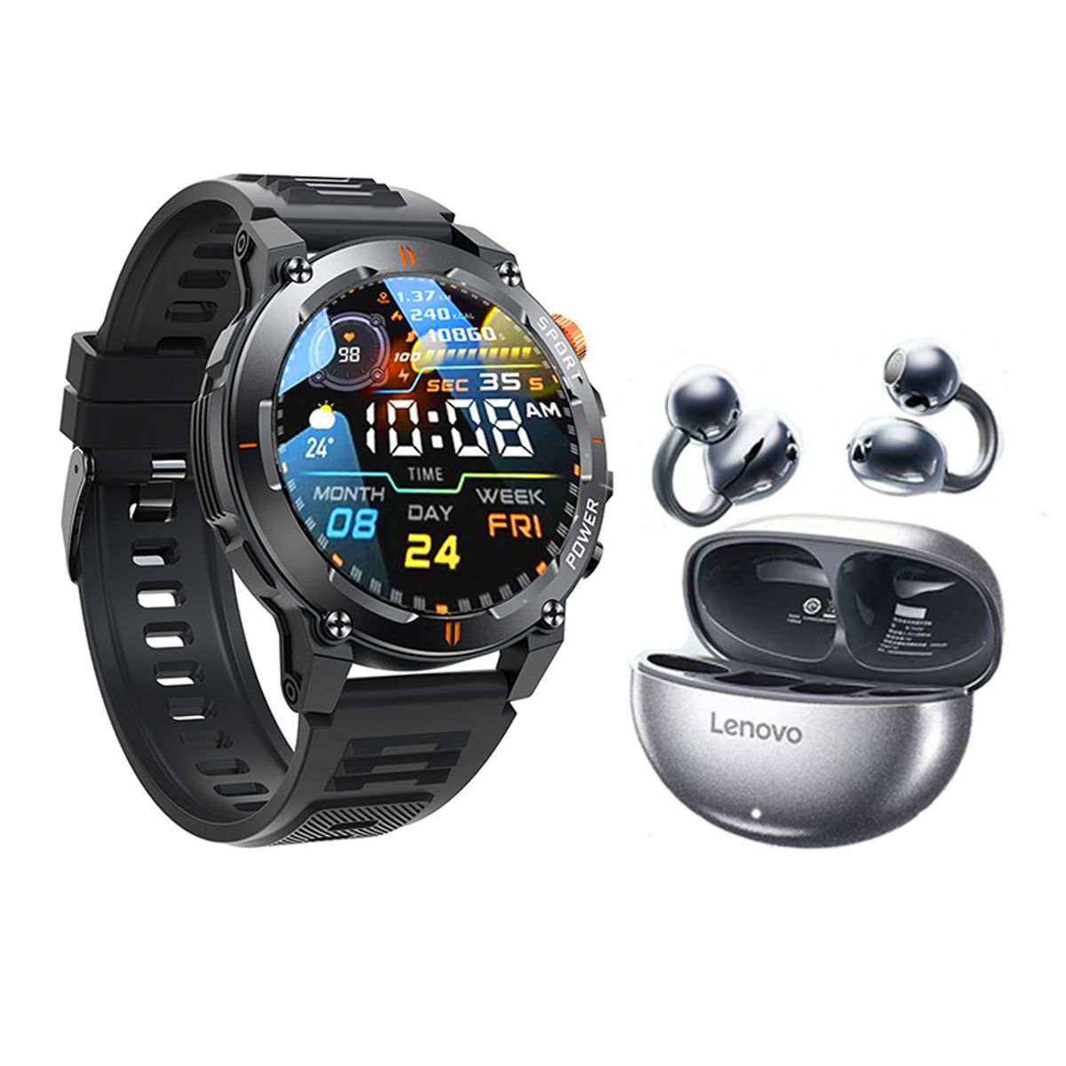 LENOVO - Reloj inteligente GT-R Negro Smartwatch y Audifonos Lenovo TA140 -B