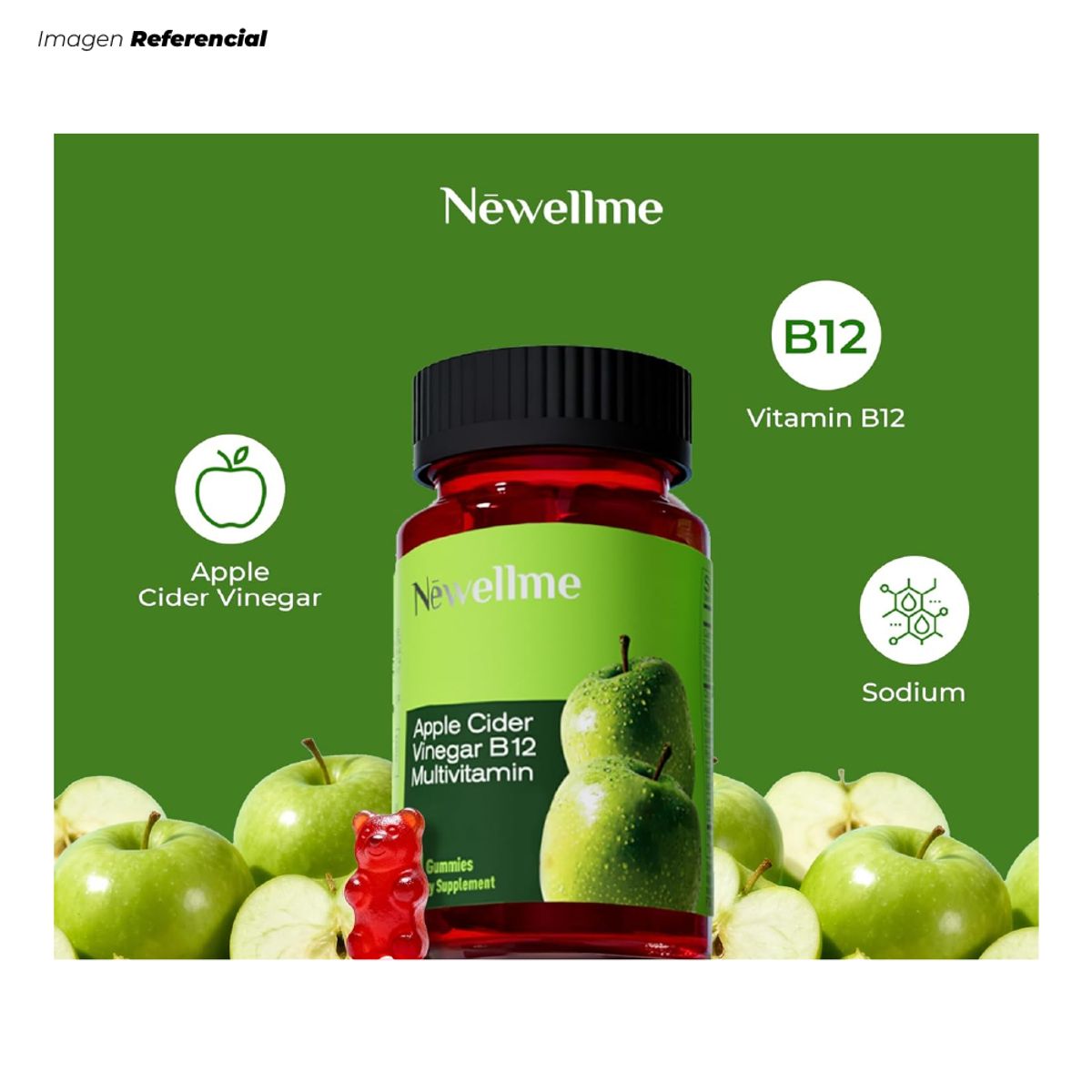 GENERICO - Vinagre de sidra en Gomitas de manzana sin azúcar de 60 Gummies