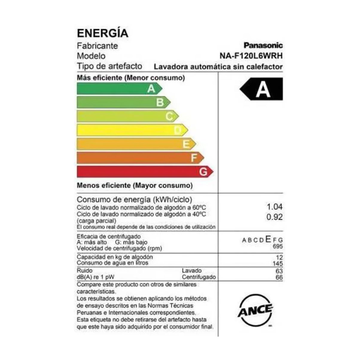 PANASONIC - Lavadora  Panasonic 12Kg - NA-F120L6WRH