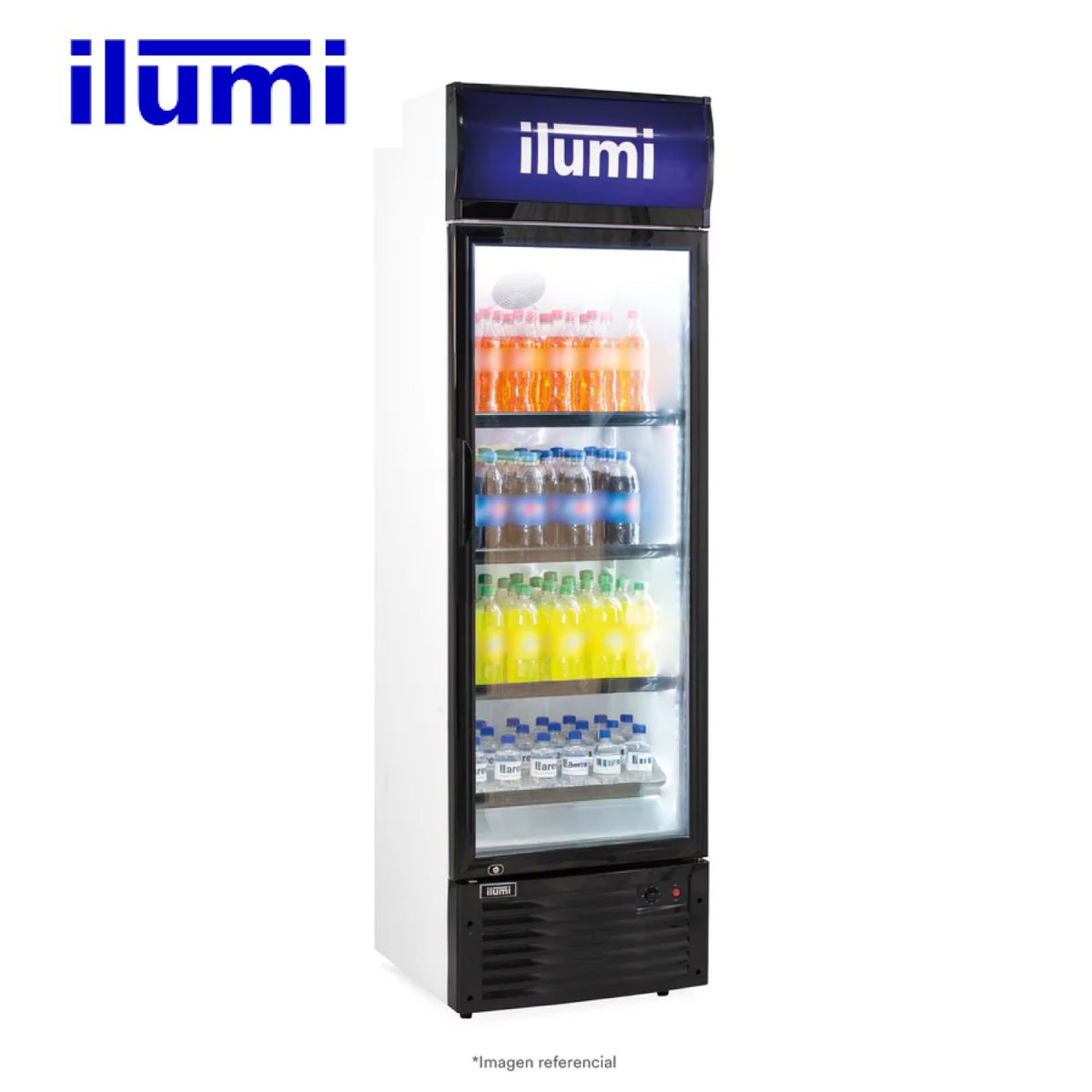 ILUMI - Exhibidor Ilumi Vertical 320 Lts 1 Puertas Vidrio Blanco - BC-3200