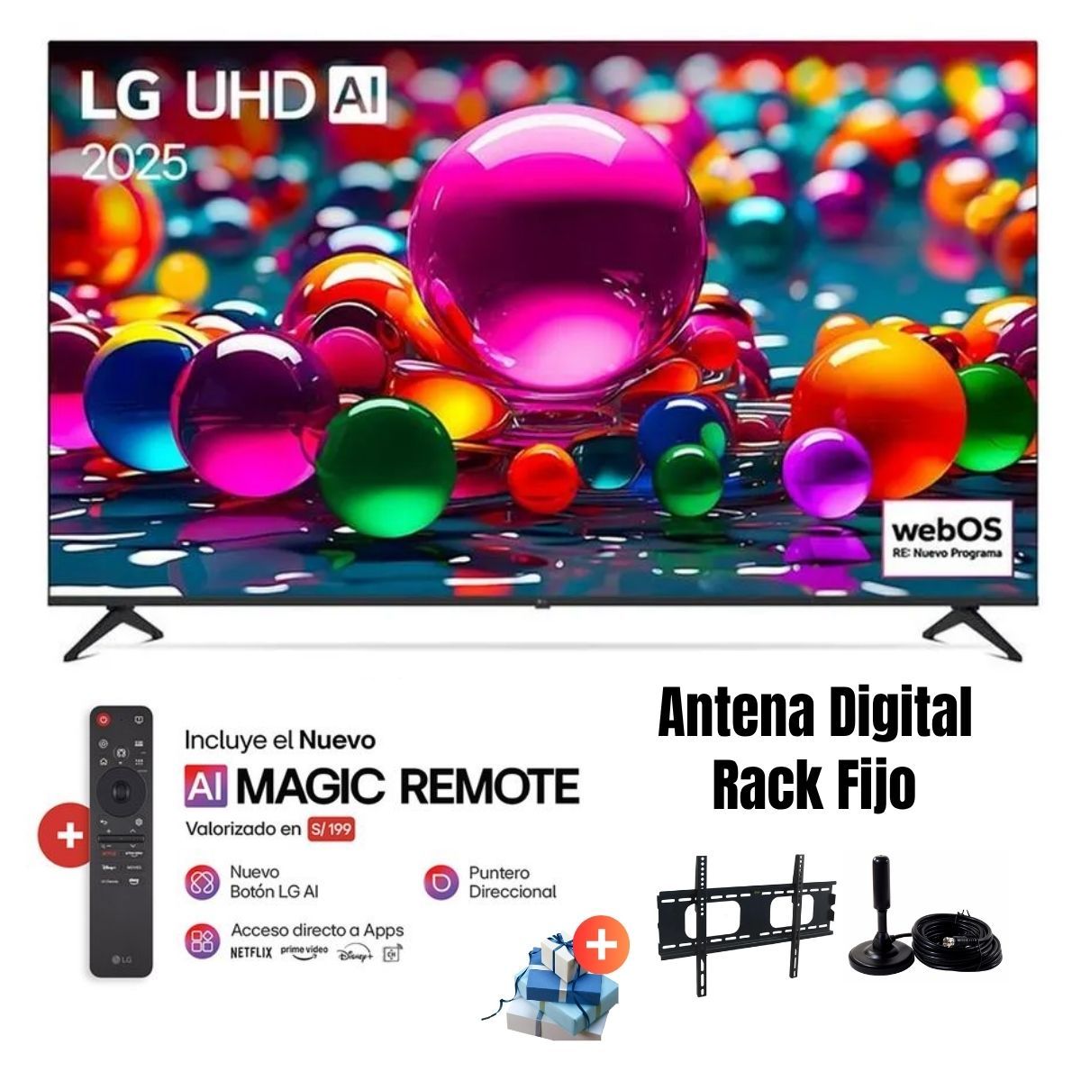 LG - TELEVISOR LG 75 UHD 4K 75UA8050PSA  SMART TV THINQ AI 2025 + ANTENA + RACK FIJO