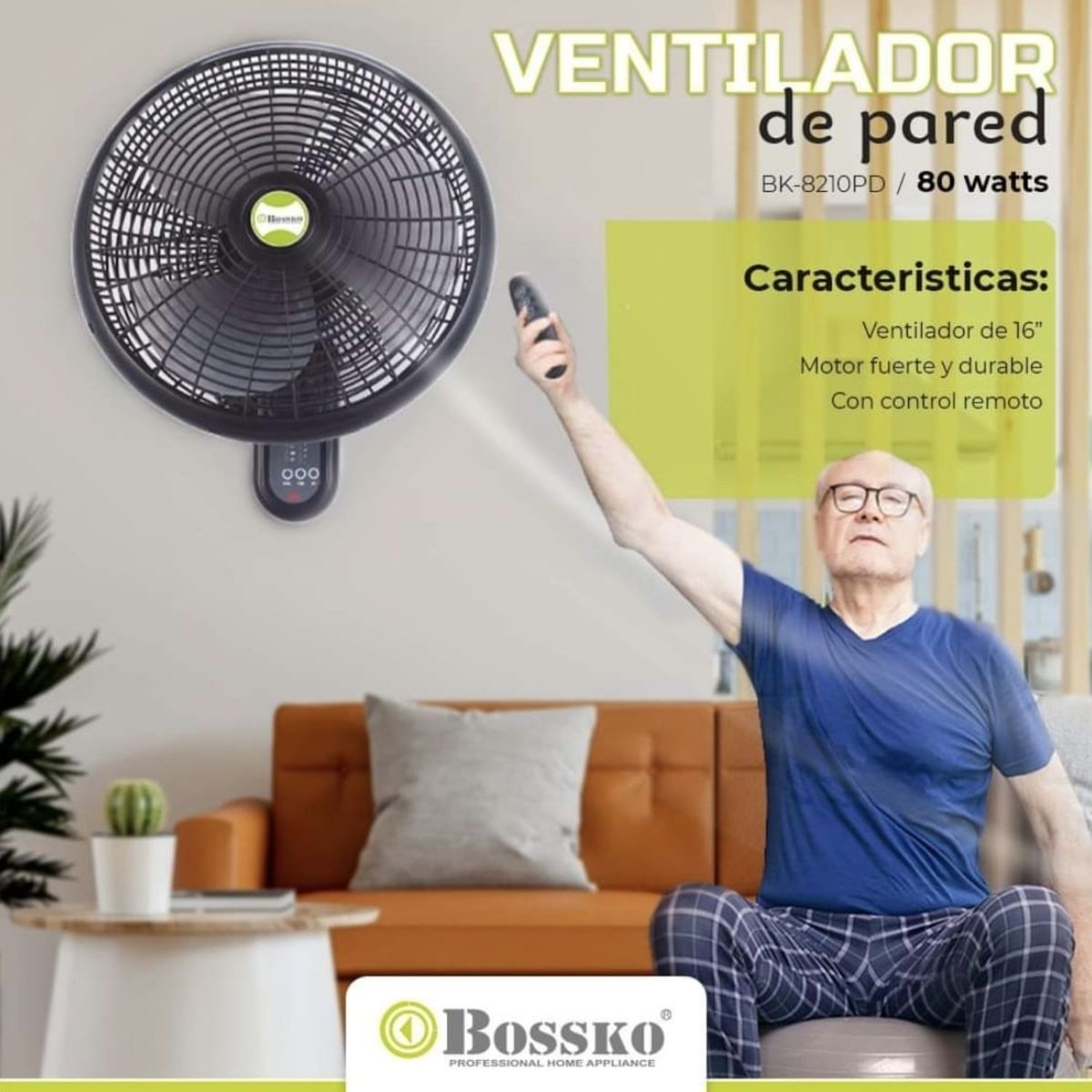 BOSSKO - BOSSKO  Ventilador de Pared con Control Remoto Bossko BK-8210PD