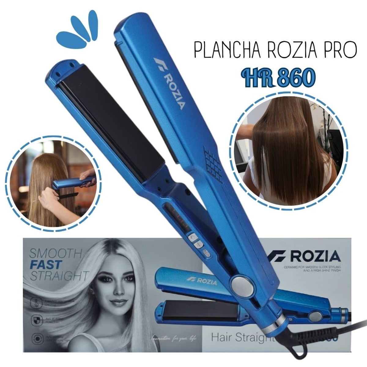 GENERICO - Plancha Alisadora de Cabello Rozia HR-860 AZUL