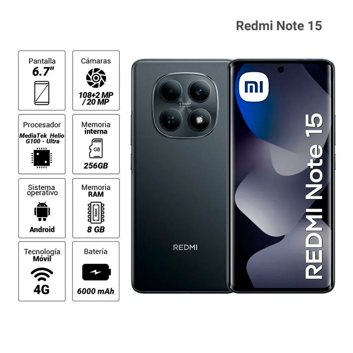XIAOMI - note 15 4G 8GB 256GB Negro