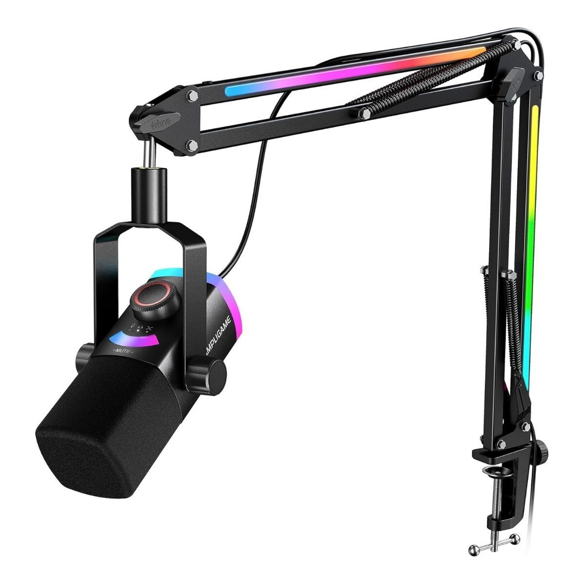 FIFINE - Fifine - Micrófono Ampligame AM8PROT XLRUSB Incluye Brazo - Negro