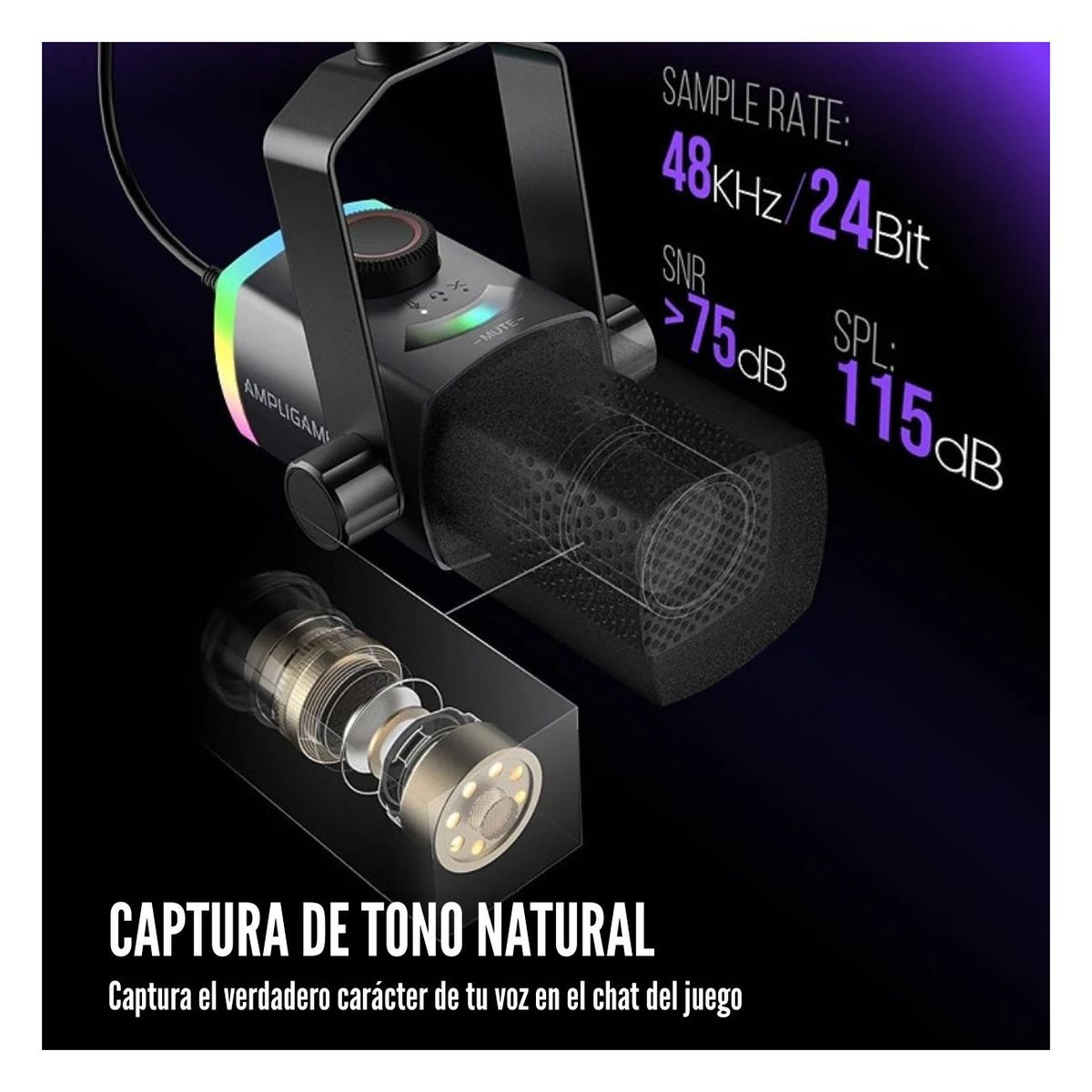 FIFINE - Fifine - Micrófono Ampligame AM8PROT XLRUSB Incluye Brazo - Negro