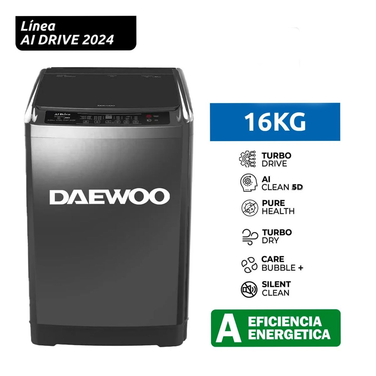 DAEWOO - Lavadora Daewoo Gris Oscuro 16Kg