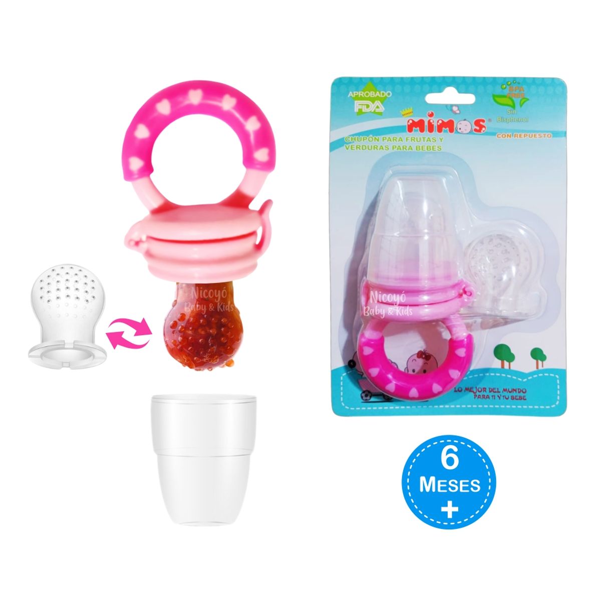 MIMOS - Chupón Alimentador de Frutas para Bebé con Tetina de Repuesto ROSADO