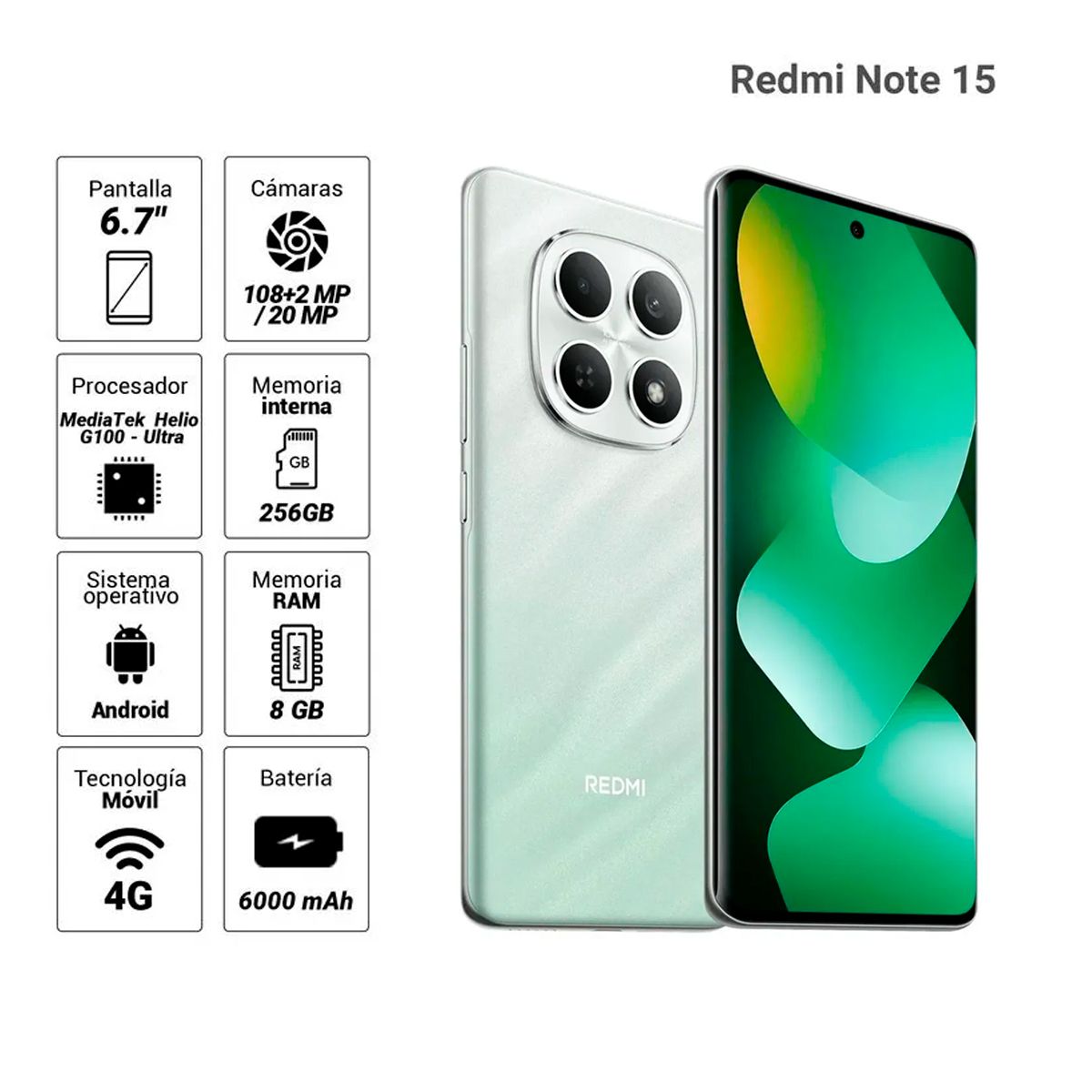 XIAOMI - CELULAR REDMI NOTE 15 4G 8GB 256GB VERDE BOSQUE