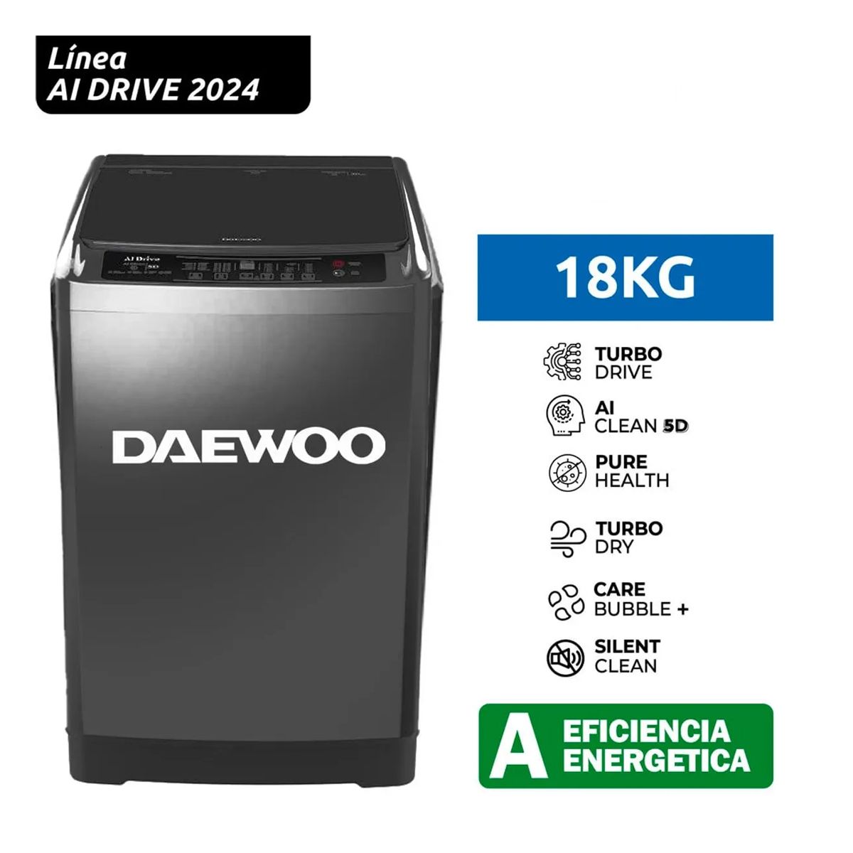 DAEWOO - Lavadora Daewoo Gris Oscuro 18Kg