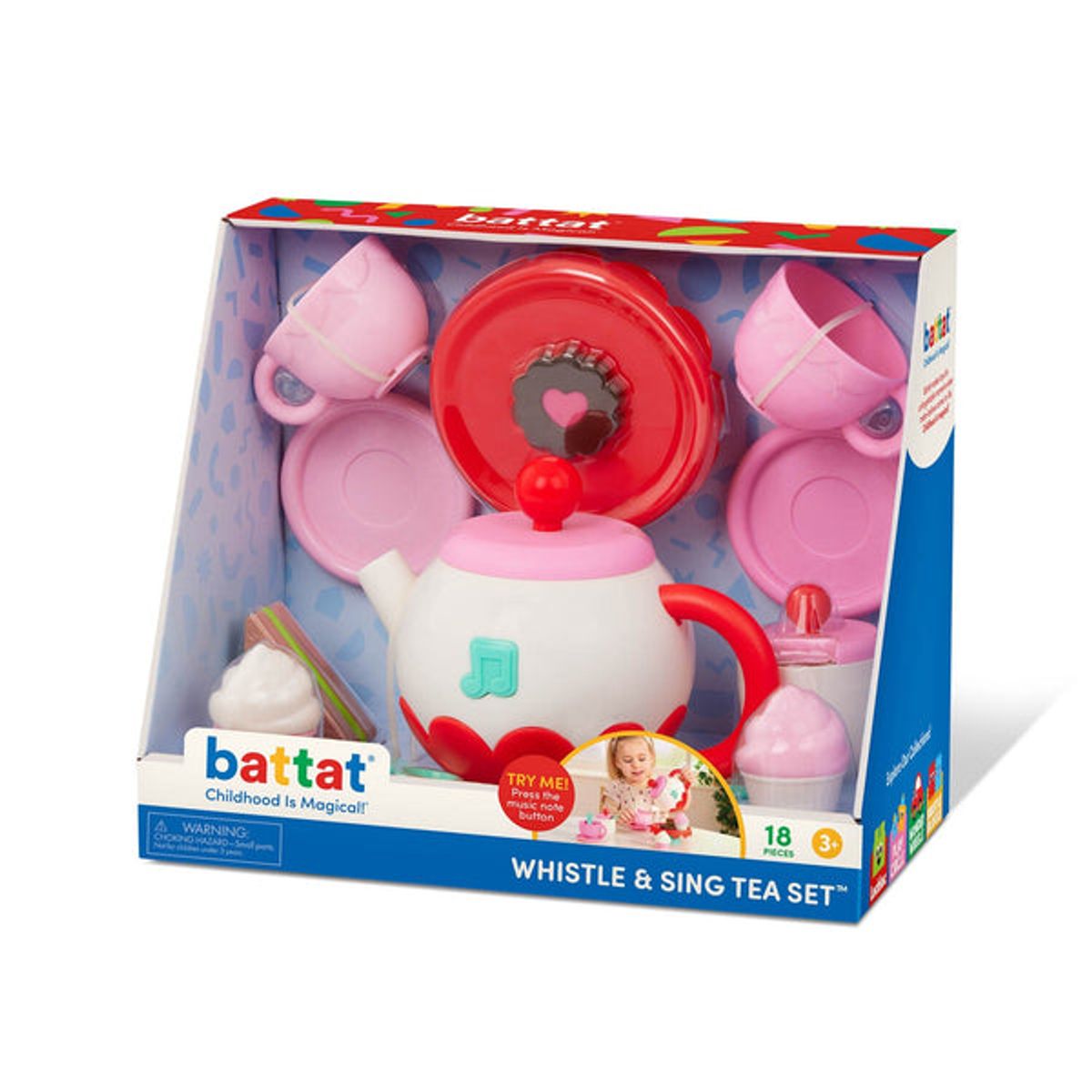 BATTAT - Set de té musical rosa y rojo 18 piezas