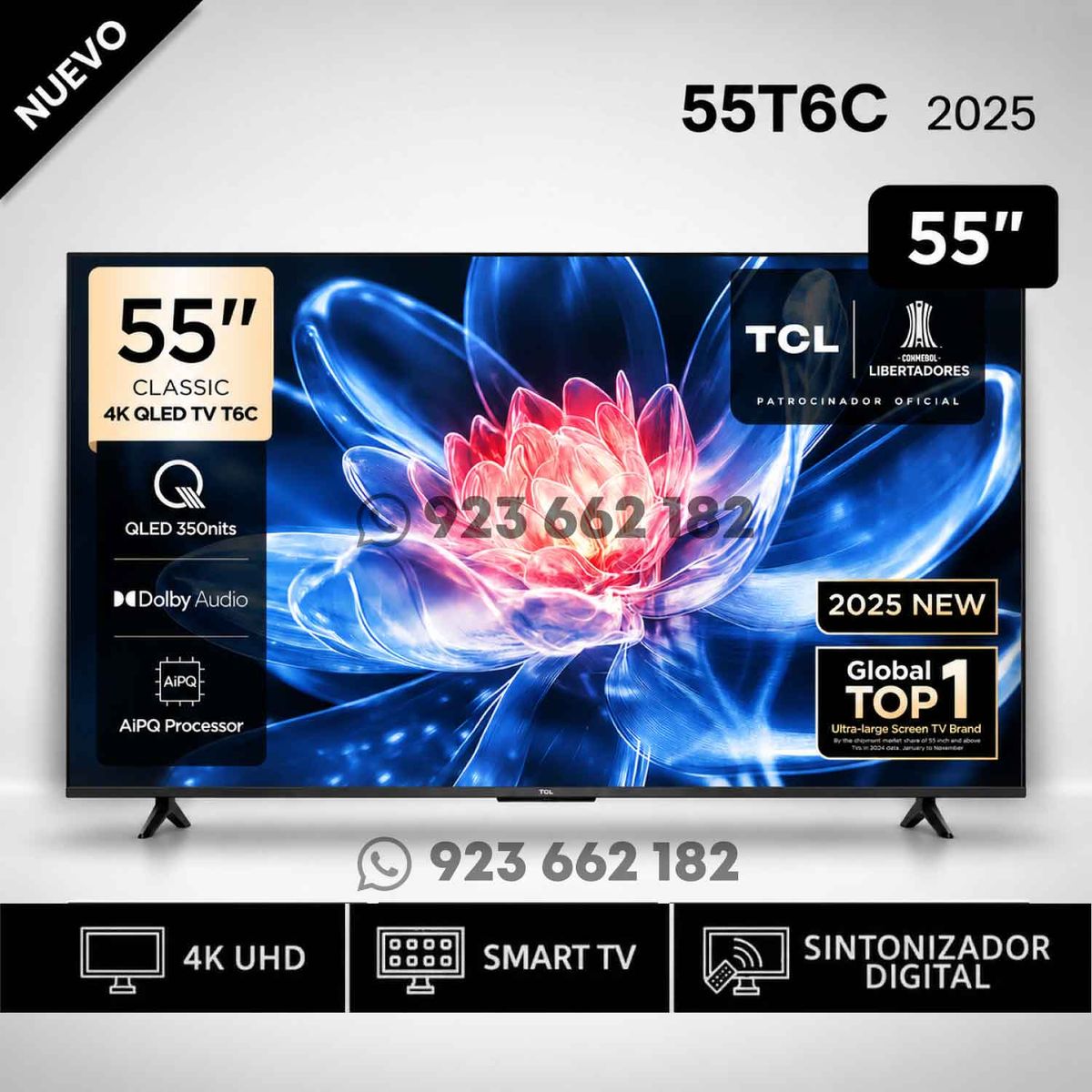 TCL - Televisor TCL Smart TV 55 4K UHD QLED 55T6C Google TV - NUEVO