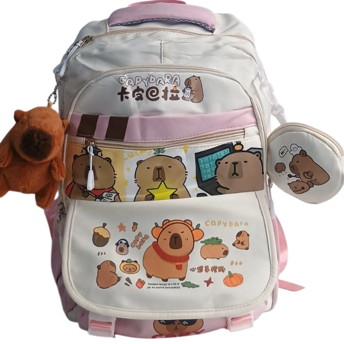 GENERICO - Mochila Capibara Escolar Porta Laptop Diseño Capypara Rosada