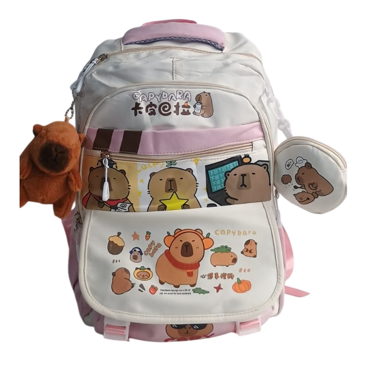 GENERICO - Mochila Capibara Escolar Porta Laptop Diseño Capypara Rosada