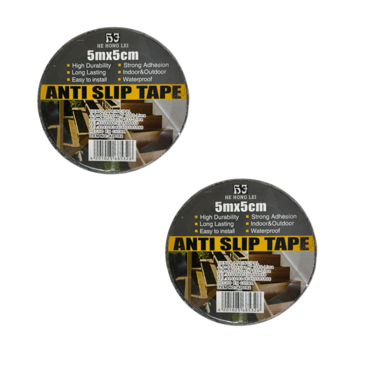 GENERICO - Pack x2 Cintas Antideslizante Negra de Poliéster 50mmx5m