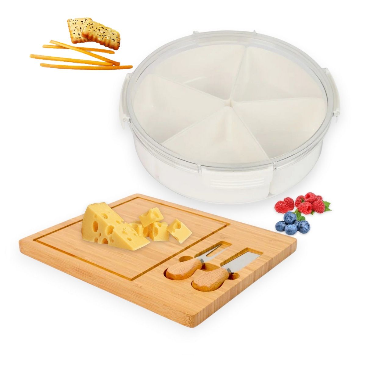 GENERICO - Set para Piqueos Porta Snack + Tabla para Quesos Para Picnic o Playa