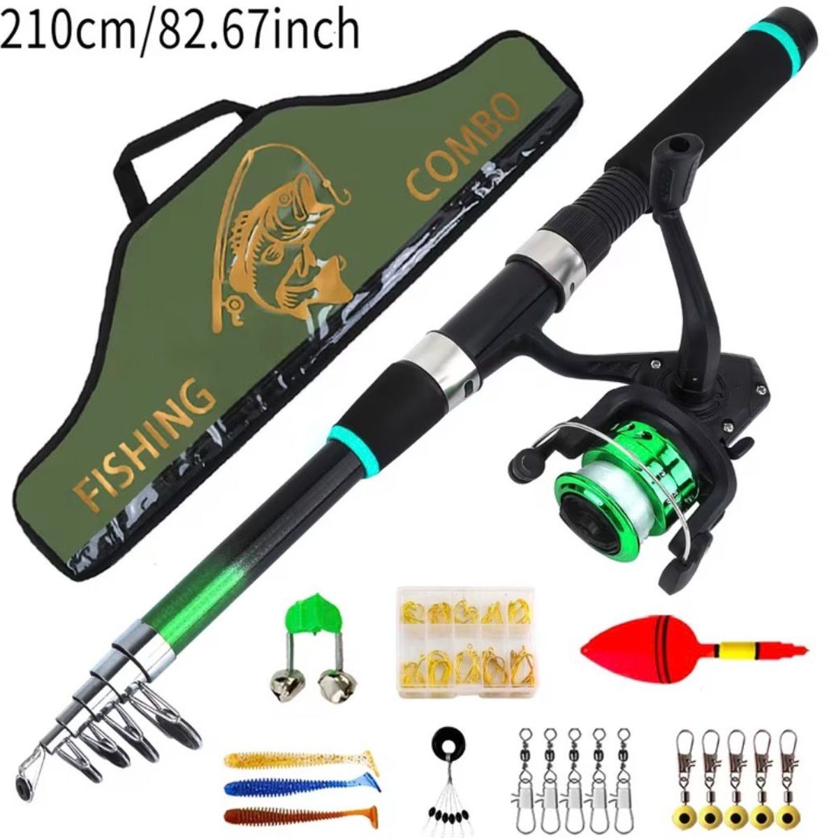 CAÑA DE PESCAR Y SEÑUELOS VERDE FISHING 210 cm, marca GENERICO - Foto Principal
