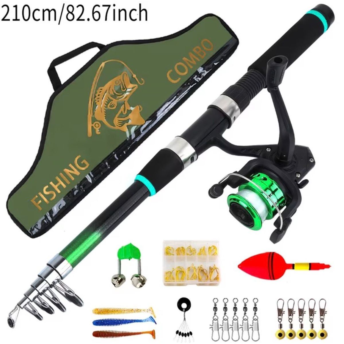 CAÑA DE PESCAR Y SEÑUELOS VERDE FISHING 210 cm, marca GENERICO - Foto Principal