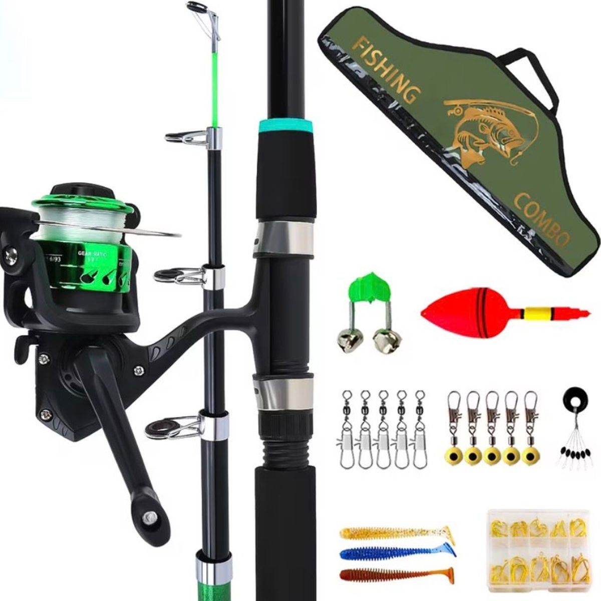 CAÑA DE PESCAR Y SEÑUELOS VERDE FISHING 210 cm, marca GENERICO - Foto 2