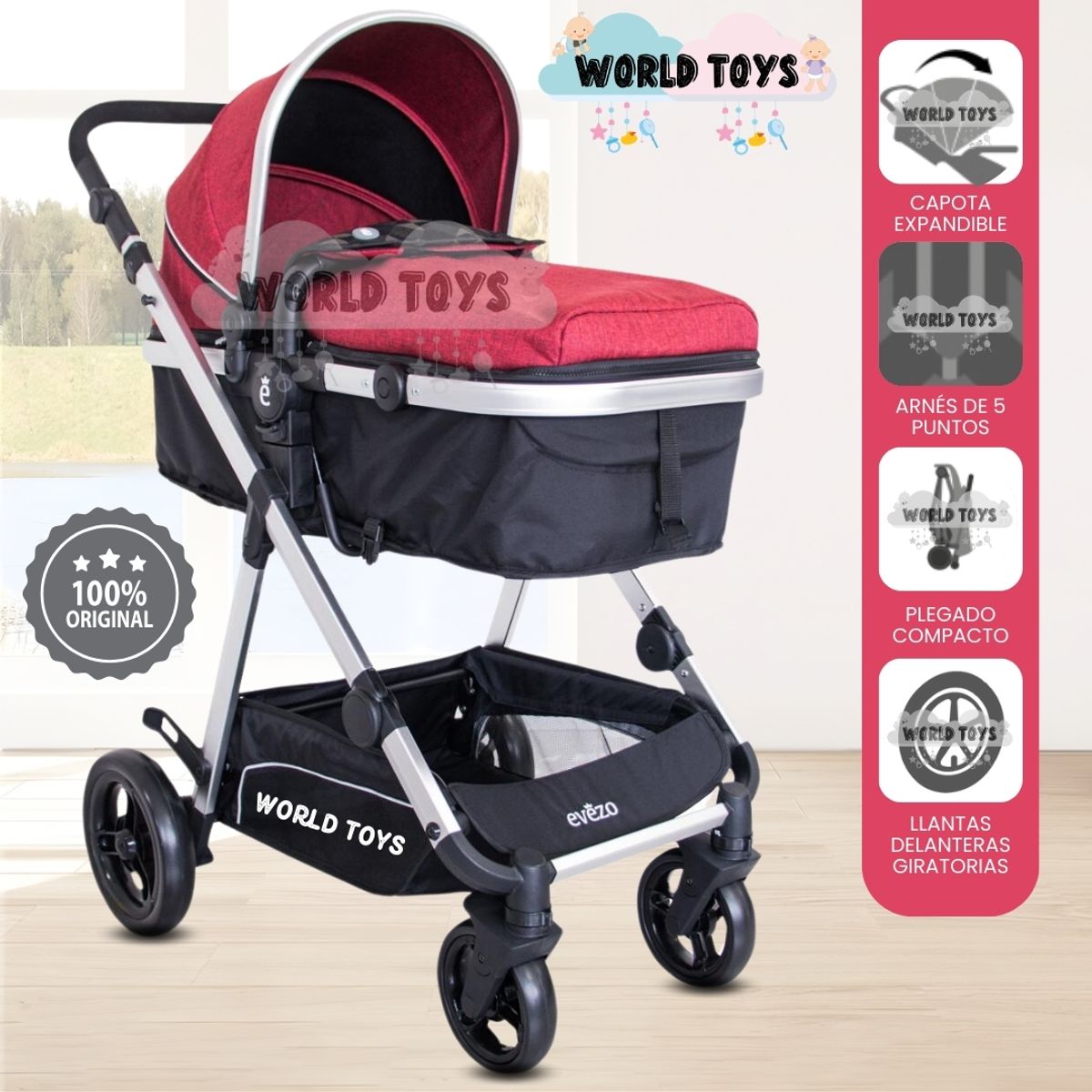 Baby - Coche Moisés de Lujo «GRAND IBIZA» Borgoña