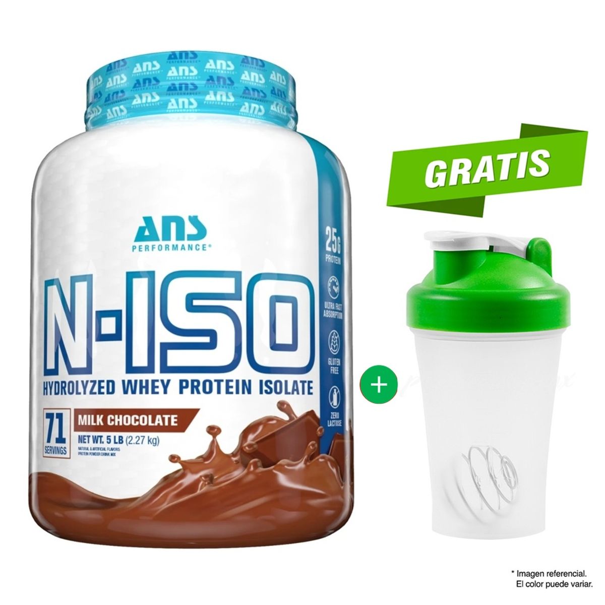 ANS PERFORMANCE - N-ISO WHEY PROTEIN ISOLATE CHOCOLATE 2.27 kilos hidrolizada + SHAKER