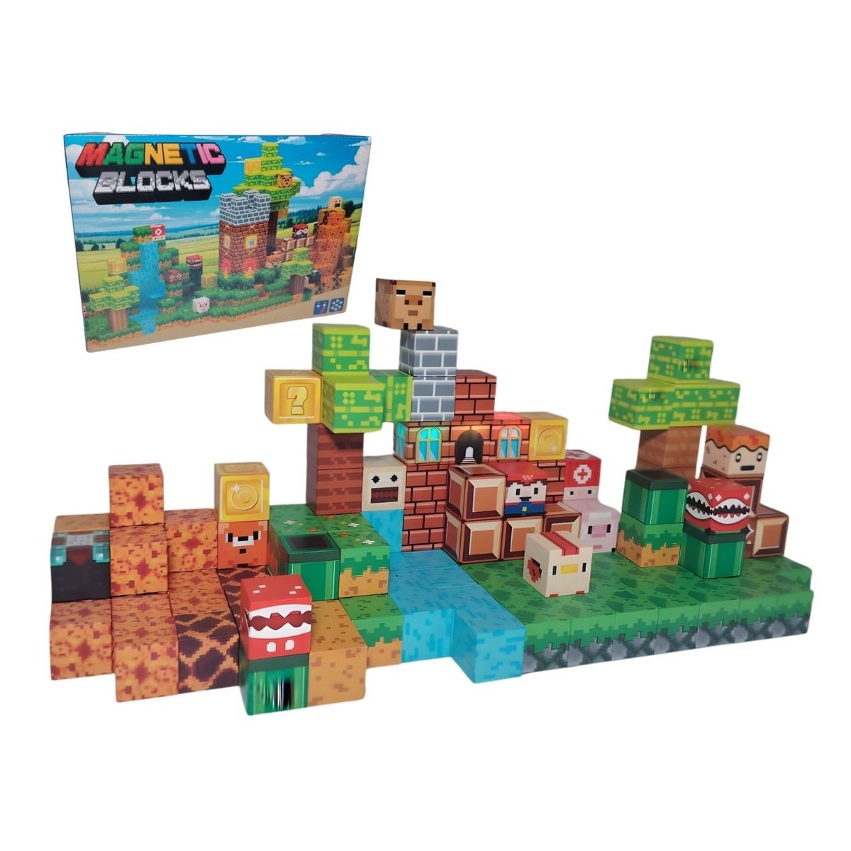 GENERICO - Bloques Magnéticos de Construcción con Luces 137 Piezas - Compatible con Minecraft y Mario B