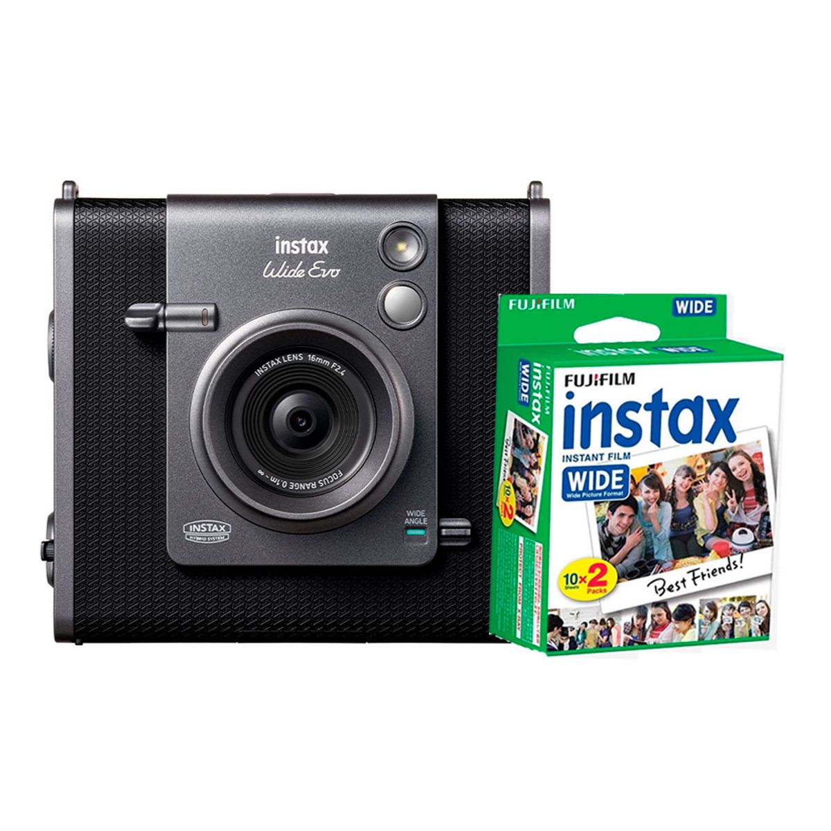 FUJIFILM - Camara Fujifilm Instax Wide Evo Black + Pack Pelicula x 20