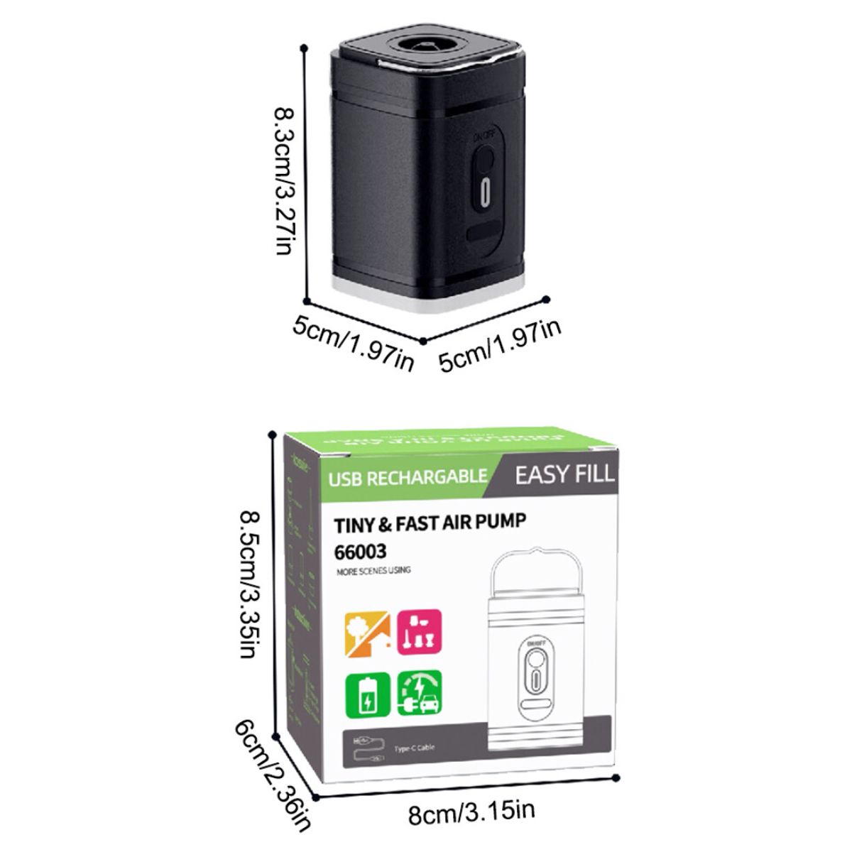 GENERICO - Mini Bomba de Aire Eléctrica 3 en 1: Inflador, Extractor y Linterna
