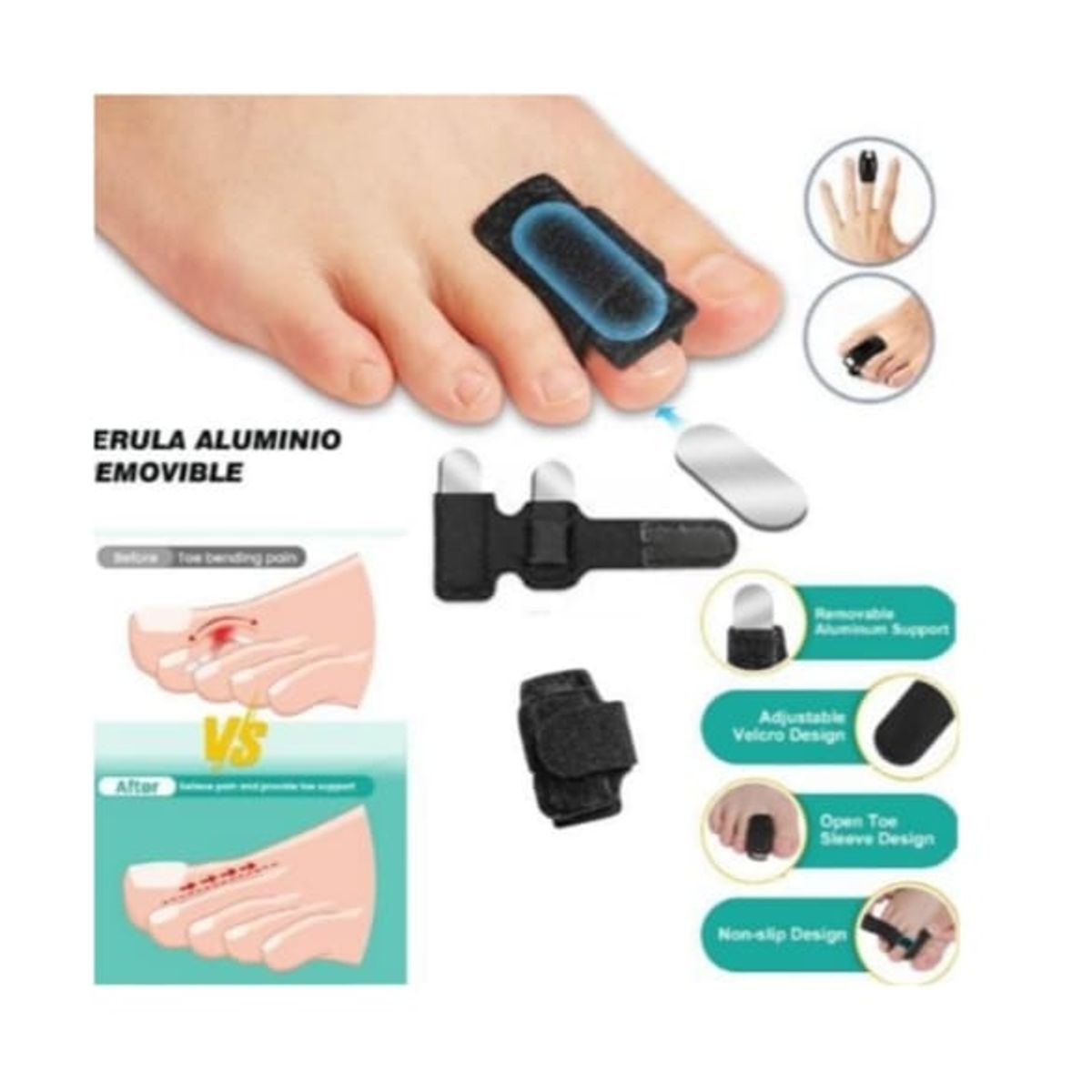 GENERICO - 1 Ferula aluminio enderezadora para dedo martillo