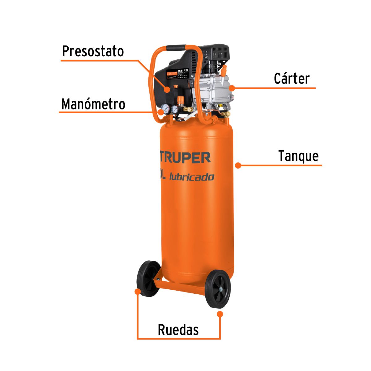 TRUPER - COMPRESOR VERTICAL 80 L, 3-1/2 HP (POTENCIA MÁXIMA), 220 V 102116  TRUPER